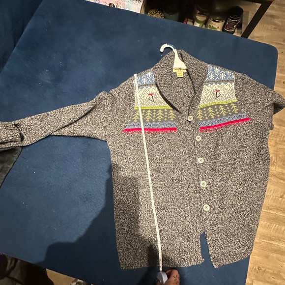 Woolrich Black & White Patterned Cardigan Sweater w Skiers - Picture 8 of 10